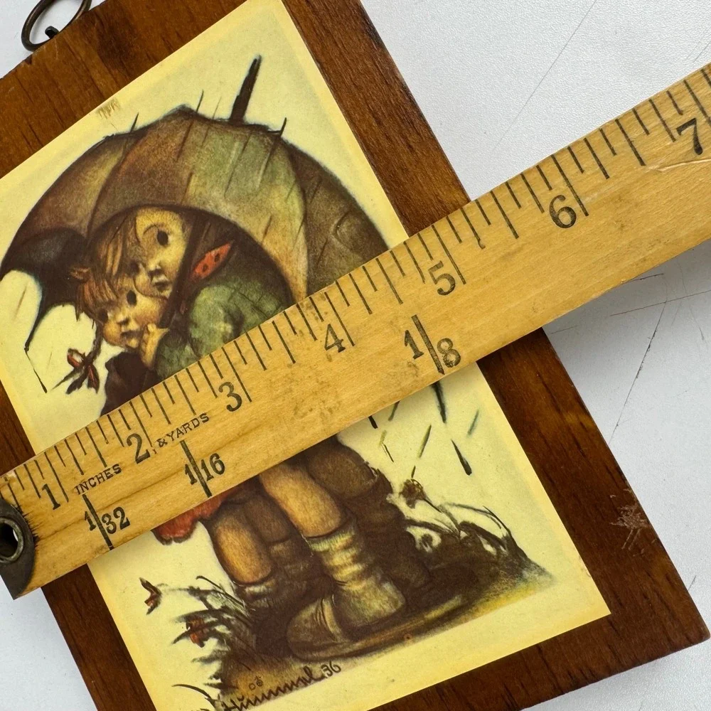 Vintage Hummel Wood Wall Plaques Pair Umbrella Boy and Girl Art Prints Goebel